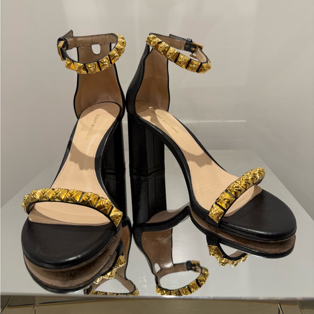 Stuart Weitzman Black Heels with Gold Studs
